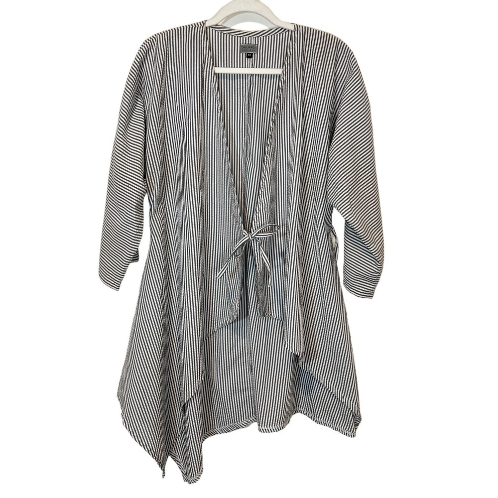 Striped Tie Front Cardigan Asymmetrical Lagenlook Boho Grunge Cover Up Size M - Picture 4 of 13